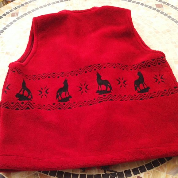 Vintage Silver Threads Great Falls USA Fleece Vest -M Pockets Coyote Western Red - Picture 9 of 10